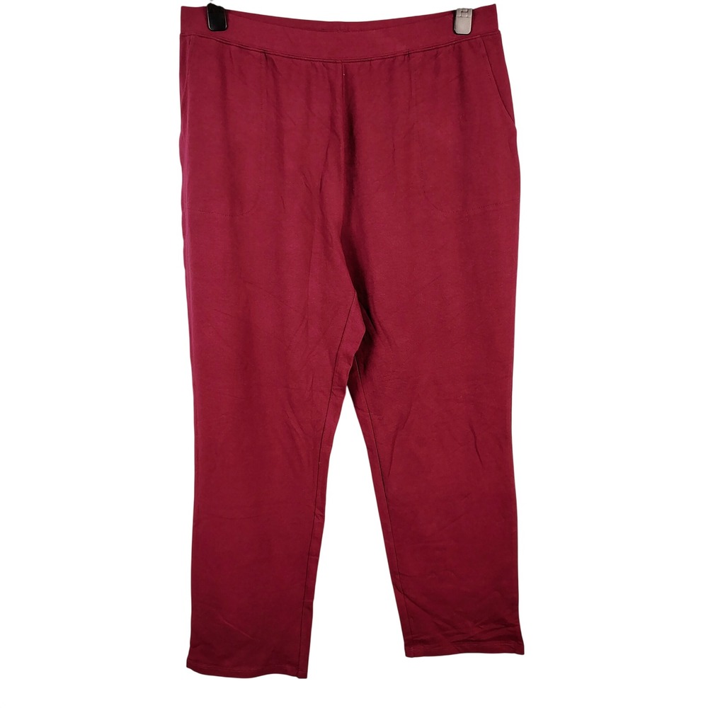 Womens 1X Denim & Co Active Pants Burgundy Cotton Jersey Loungewear Gorpcore